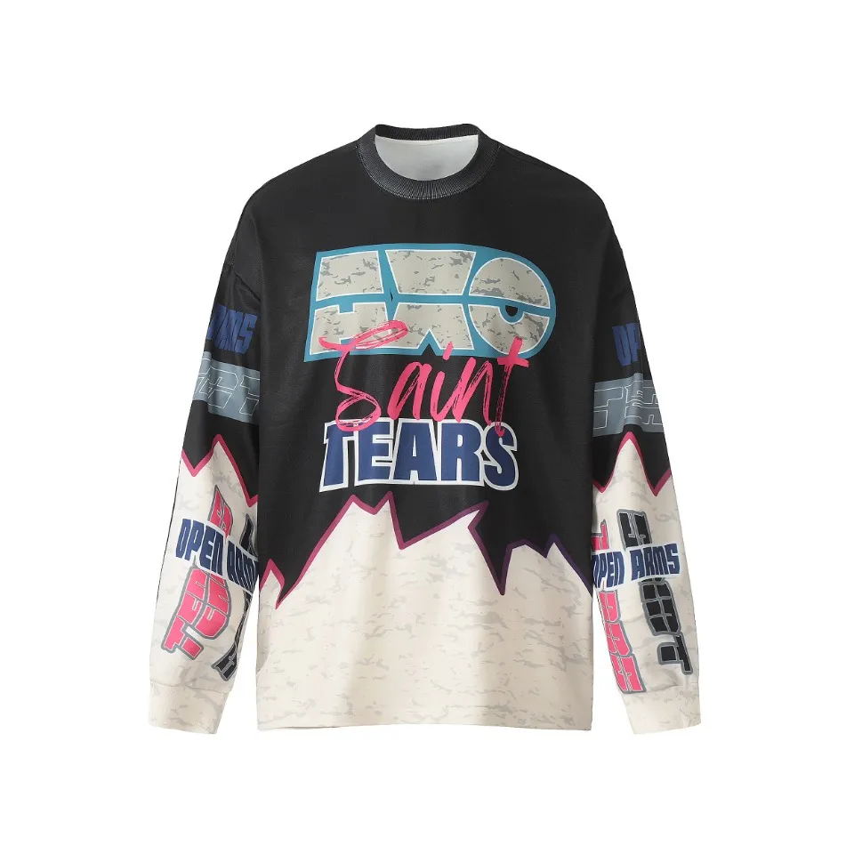 Saint michael tears all-over printed long-sleeved vintage autumn and winter T-shirt Style number: 111 Size: M L XL Wholesale price: 136 Color: black blue